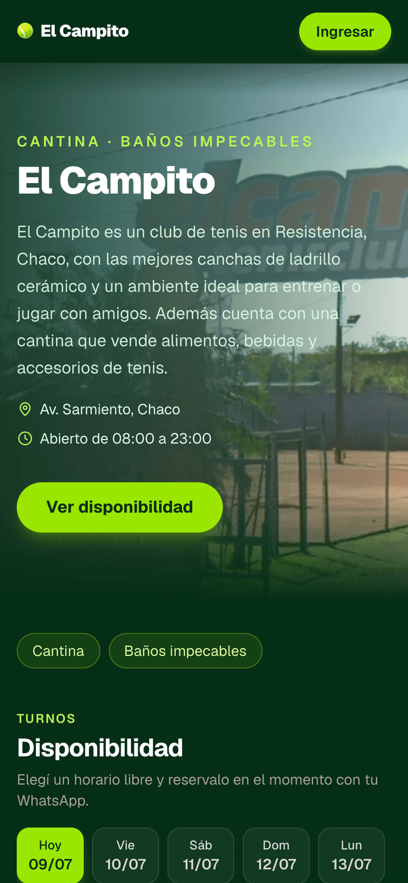 Portal de reservas de un club en CanchaNube